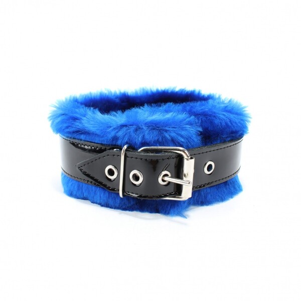 Ошейник с поводком с синим мехом