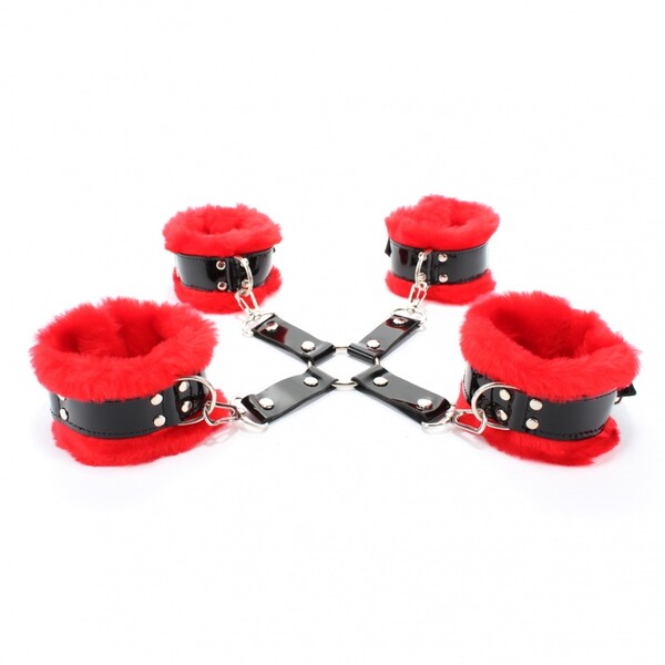 Набор оков с искусственным мехом BDSM Light красный мех