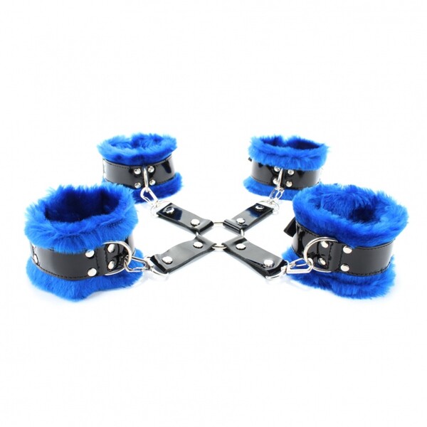 Набор оков с искусственным мехом BDSM Light синий мех