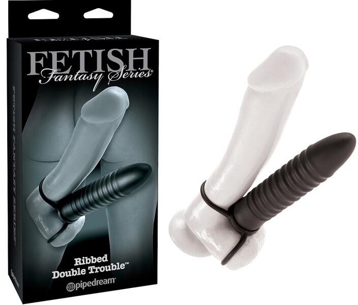 Насадка для двойного проникновения FFLE Ribbed Double Trouble Black