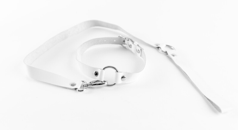 Чокер из натуральной кожи с поводком White