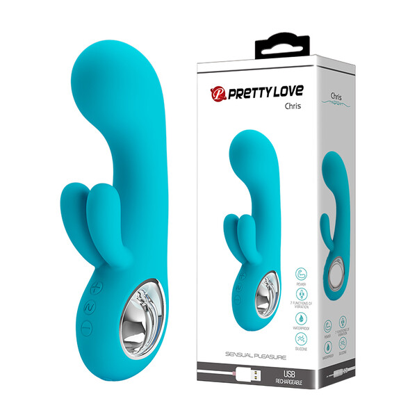 Перезаряжаемый вибратор Pretty Love Chris голубой с клиторальной стимуляцией