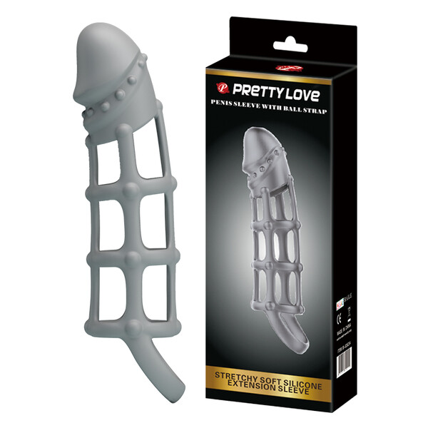 Серая силиконовая насадка с петлёй на мошонку Penis Sleeve