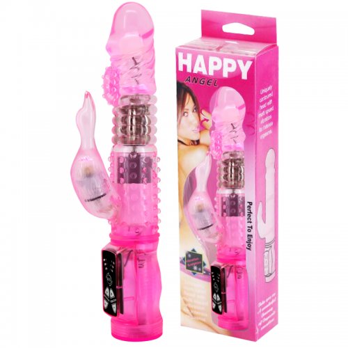 Вибратор Hi-Tech с ротацией и клиторальным стимулятором Happy Angel розовый