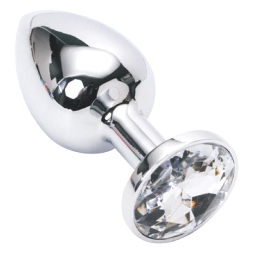 Металлическая анальная пробка с прозрачным камушком S