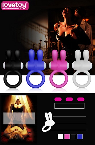 Виброкольцо чёрное POWER CLIT COCKRING RABBIT