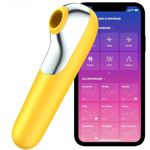 Вакуумно-волновой вибромассажер Satisfyer Dual Love желтый с управлением через приложение