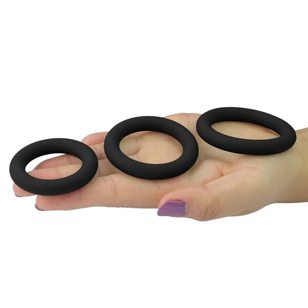 Набор эрекционных колец Power Plus Soft Silicone Snug Ring черного цвета