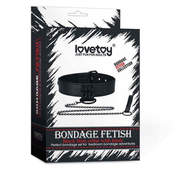 Ошейник с поводком на цепи Bondage Fetish Black Matt Collar With Leash