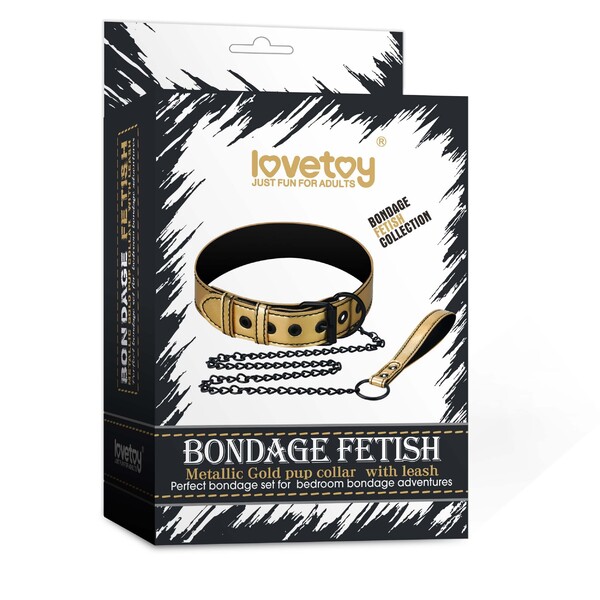 Ошейник с поводком на цепи Bondage Fetish Black Matt Collar With Leash золотистый