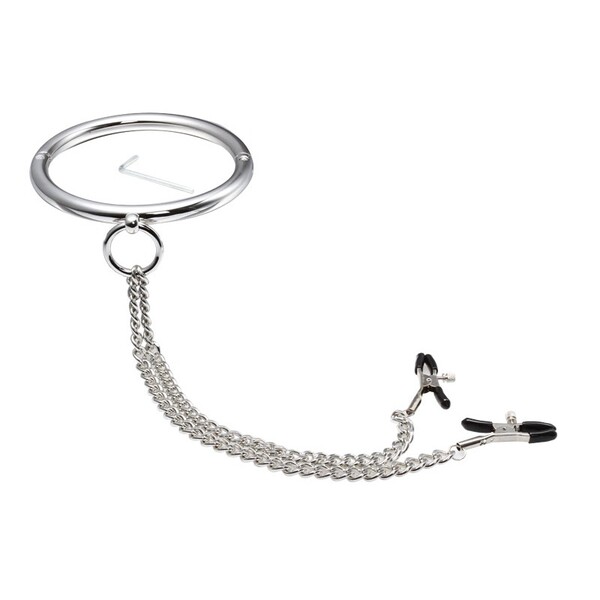 Ошейник стальной с зажимами для сосков женский