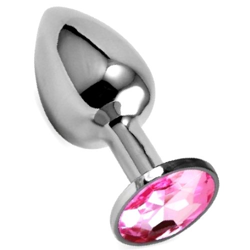 Металлическая анальная пробка с розовым камушком S