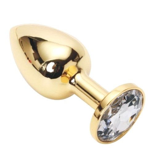 Золотистая анальная пробка с прозрачным камушком L