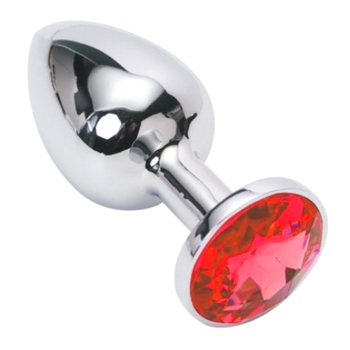 Металлическая анальная пробка с красным камушком L