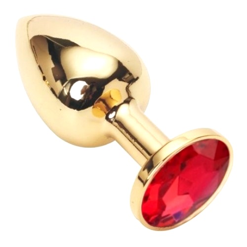 Золотистая анальная пробка с красным камушком М