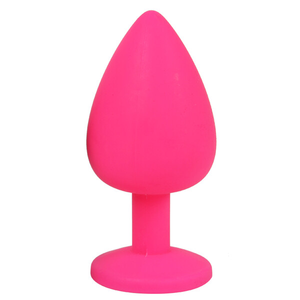 Силиконовая анальная пробка L розовая с голубым камушком