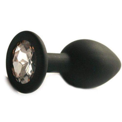 Силиконовая анальная пробка L черная с прозрачным камушком