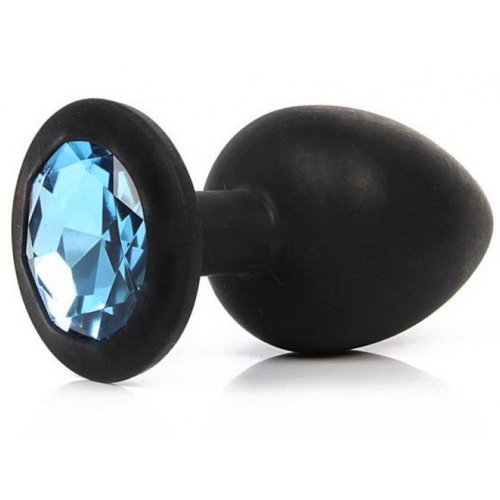 Силиконовая анальная пробка S черная с голубым камушком