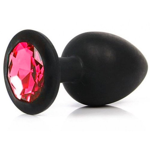 Силиконовая анальная пробка S черная с красным камушком
