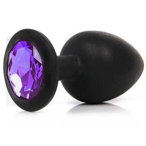 Силиконовая анальная пробка S черная с фиолетовым камушком