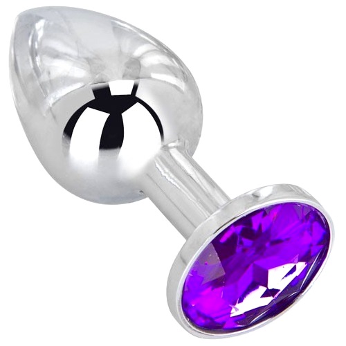 Металлическая анальная пробка с фиолетовым камушком S